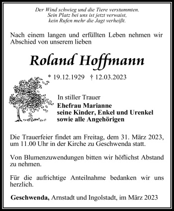 Traueranzeige von Roland Hoffmann von Südthüringer Presse