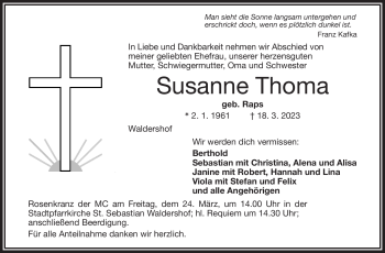 Traueranzeige von Susanne Thoma von Frankenpost