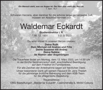 Traueranzeige von Waldemar Eckardt von Neue Presse Coburg