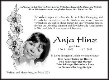 Traueranzeige von Anja Hinz von Südthüringer Presse