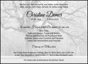 Traueranzeige von Christine Demer von Neue Presse Coburg