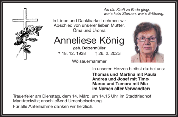 Traueranzeige von Anneliese König von Frankenpost