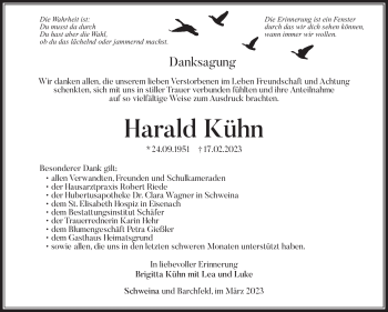 Traueranzeige von Harald Kühn von Südthüringer Presse