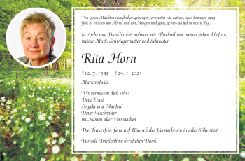 Traueranzeige von Rita Horn von Frankenpost