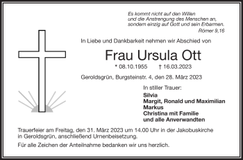 Traueranzeige von Ursula Ott von Frankenpost