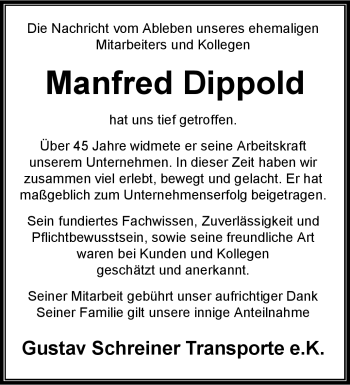 Traueranzeige von Manfred Dippold von Frankenpost