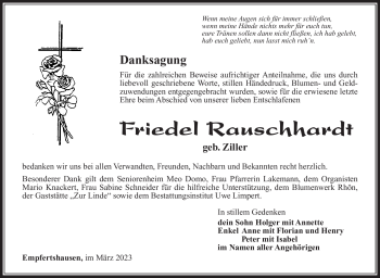 Traueranzeige von Friedel Rauschhardt von Südthüringer Presse