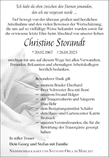 Traueranzeige von Christine Storandt von Südthüringer Presse