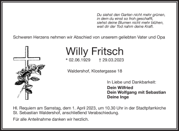 Traueranzeige von Willy Fritsch von Frankenpost