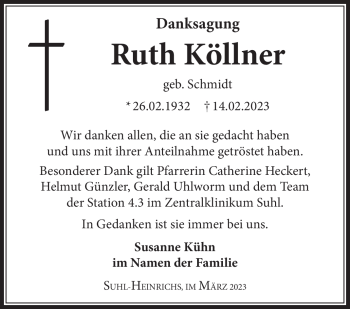 Traueranzeige von Ruth Köllner von Südthüringer Presse