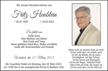 Traueranzeige von Fritz Heublein von Neue Presse Coburg
