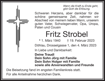 Traueranzeige von Fritz Strobel von Frankenpost