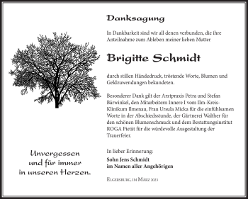 Traueranzeige von Brigitte Schmidt von Südthüringer Presse