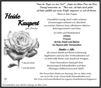 Traueranzeige von Heide Kaupert von Südthüringer Presse