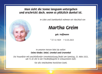 Traueranzeige von Martha Greim von Frankenpost