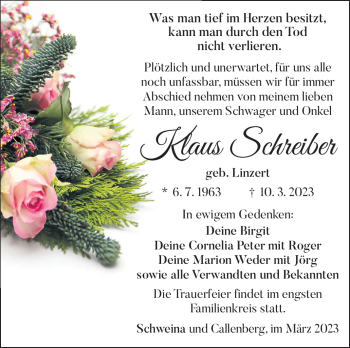 Traueranzeige von Klaus Schreiber von Südthüringer Presse