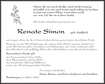 Traueranzeige von Renate Simon von Südthüringer Presse