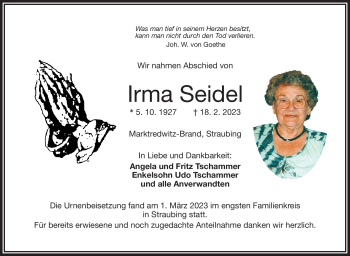 Traueranzeige von Irma Seidel von Frankenpost