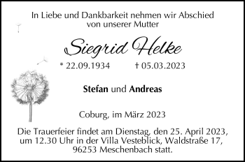 Traueranzeige von Siegrid Helke von Neue Presse Coburg