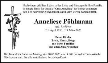 Traueranzeige von Anneliese Pöhlmann von Frankenpost