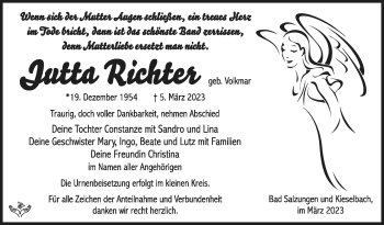Traueranzeige von Jutta Richter von Südthüringer Presse
