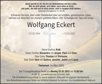 Traueranzeige von Wolfgang Eckert von Neue Presse Coburg