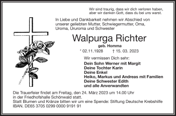 Traueranzeige von Walpurga Richter von Frankenpost