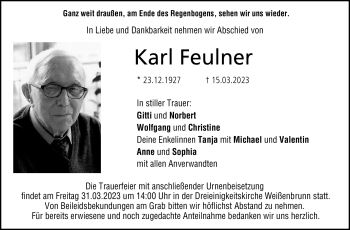 Traueranzeige von Karl Feulner von Neue Presse Coburg