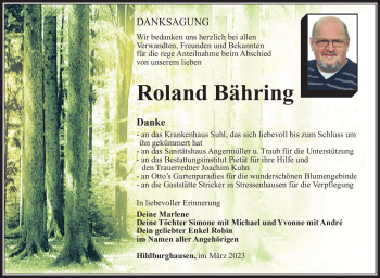 Traueranzeige von Roland Bähring von Südthüringer Presse