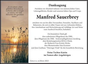 Traueranzeige von Manfred Sauerbrey von Südthüringer Presse