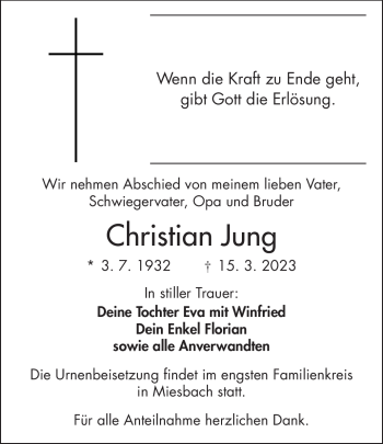 Traueranzeige von Christian Jung von Frankenpost