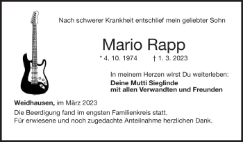 Traueranzeige von Mario Rapp von Neue Presse Coburg