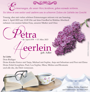 Traueranzeige von Petra Heerlein von Südthüringer Presse