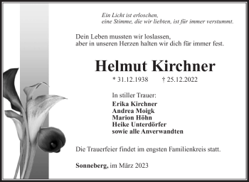 Traueranzeige von Helmut Kirchner von Südthüringer Presse