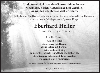 Traueranzeige von Eberhard Heller von Südthüringer Presse