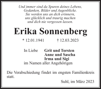 Traueranzeige von Erika Sonnenberg von Südthüringer Presse