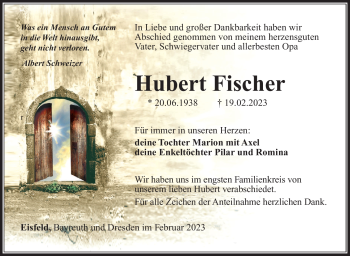 Traueranzeige von Hubert Fischer von Südthüringer Presse