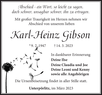 Traueranzeige von Karl-Heinz Gibson von Südthüringer Presse
