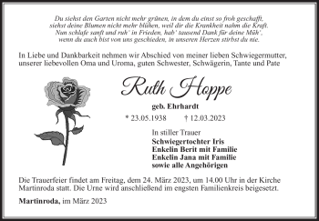 Traueranzeige von Ruth Hoppe von Südthüringer Presse