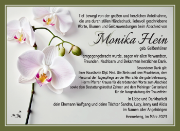 Traueranzeige von Monika Hein von Südthüringer Presse