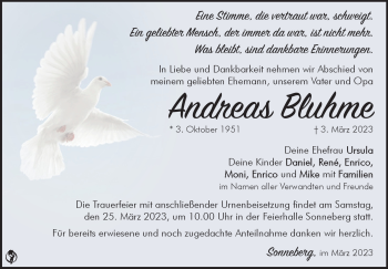 Traueranzeige von Andreas Bluhme von Südthüringer Presse