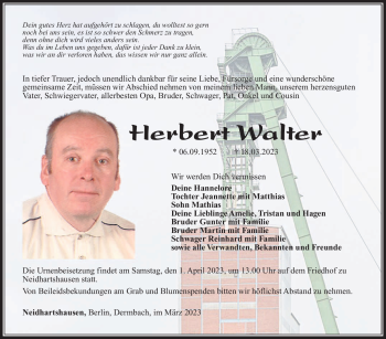 Traueranzeige von Herbert Walter von Südthüringer Presse