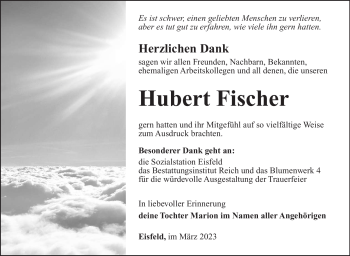 Traueranzeige von Hubert Fischer von Südthüringer Presse