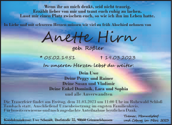 Traueranzeige von Anette Hirn von Neue Presse Coburg