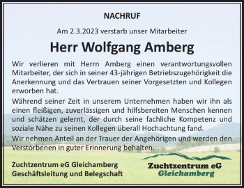 Traueranzeige von Wolfgang Amberg von Südthüringer Presse
