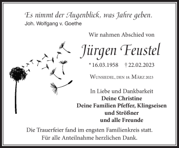 Traueranzeige von Jürgen Feustel von Frankenpost