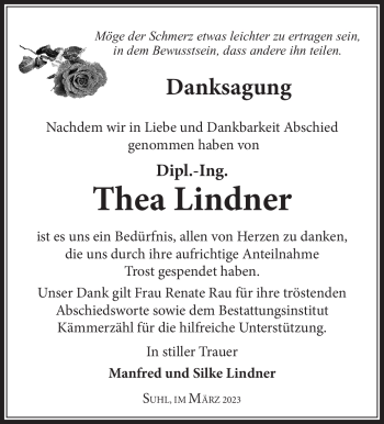 Traueranzeige von Thea Lindner von Südthüringer Presse