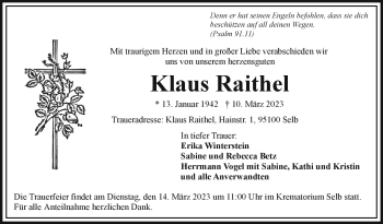 Traueranzeige von Klaus Raithel von Frankenpost