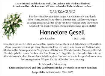 Traueranzeige von Hannelore Gesell von Südthüringer Presse