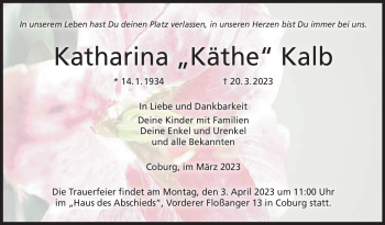 Traueranzeige von Katharina Kalb von Neue Presse Coburg